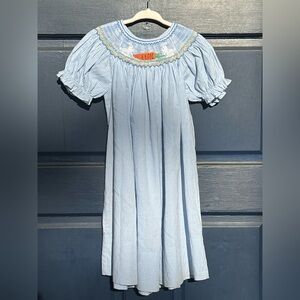 Girls Light Blue Smocked Carrot Yoke Dress